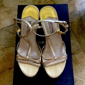 Michael Kors Pale Gold wedge  sandles  7,  4 inch rope wedge great for Summer.